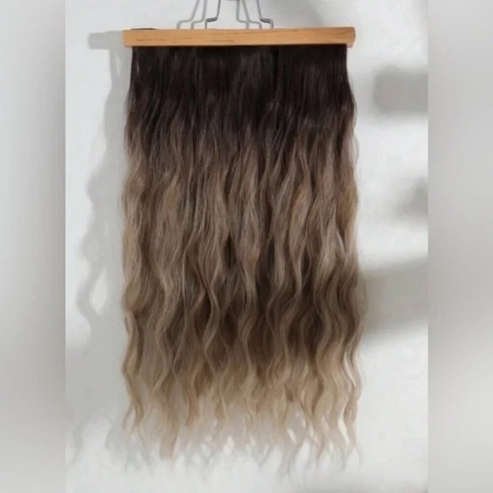 Water Wave Brown to Ash Blonde Balayage Clip in Hair Extensions Set - Picture 4 of 8